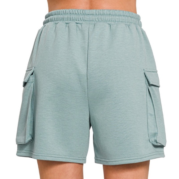 Zenana Scuba Thigh Pocket Shorts Blue Gray - Picture 3 of 3